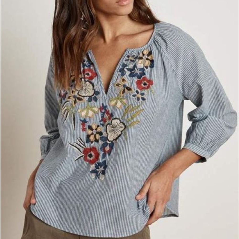 Velvet by Graham Embroidered Chambray Striped Top - Picture 11 of 11
